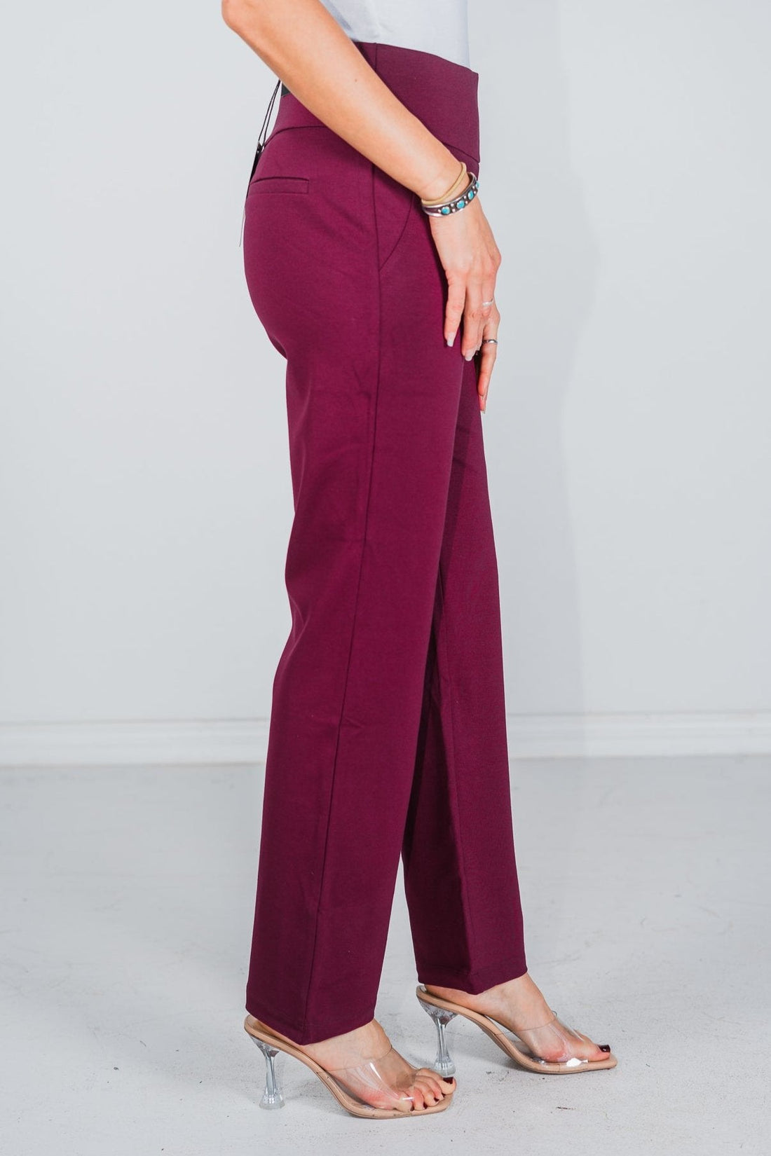 Magic Slim Straight Wine Pants - Whiskey Skies - DEAR SCARLETT