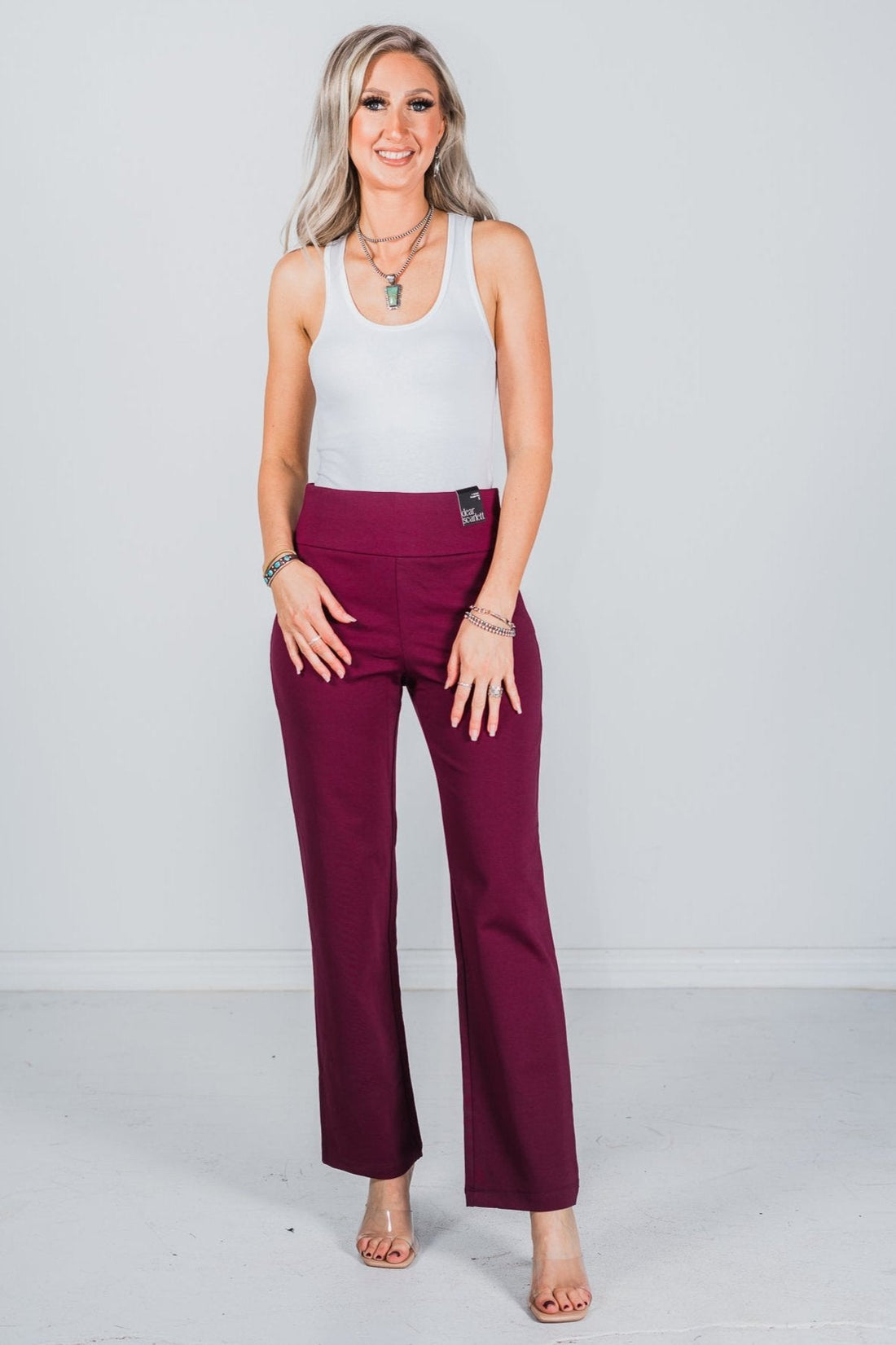 Magic Slim Straight Wine Pants - Whiskey Skies - DEAR SCARLETT