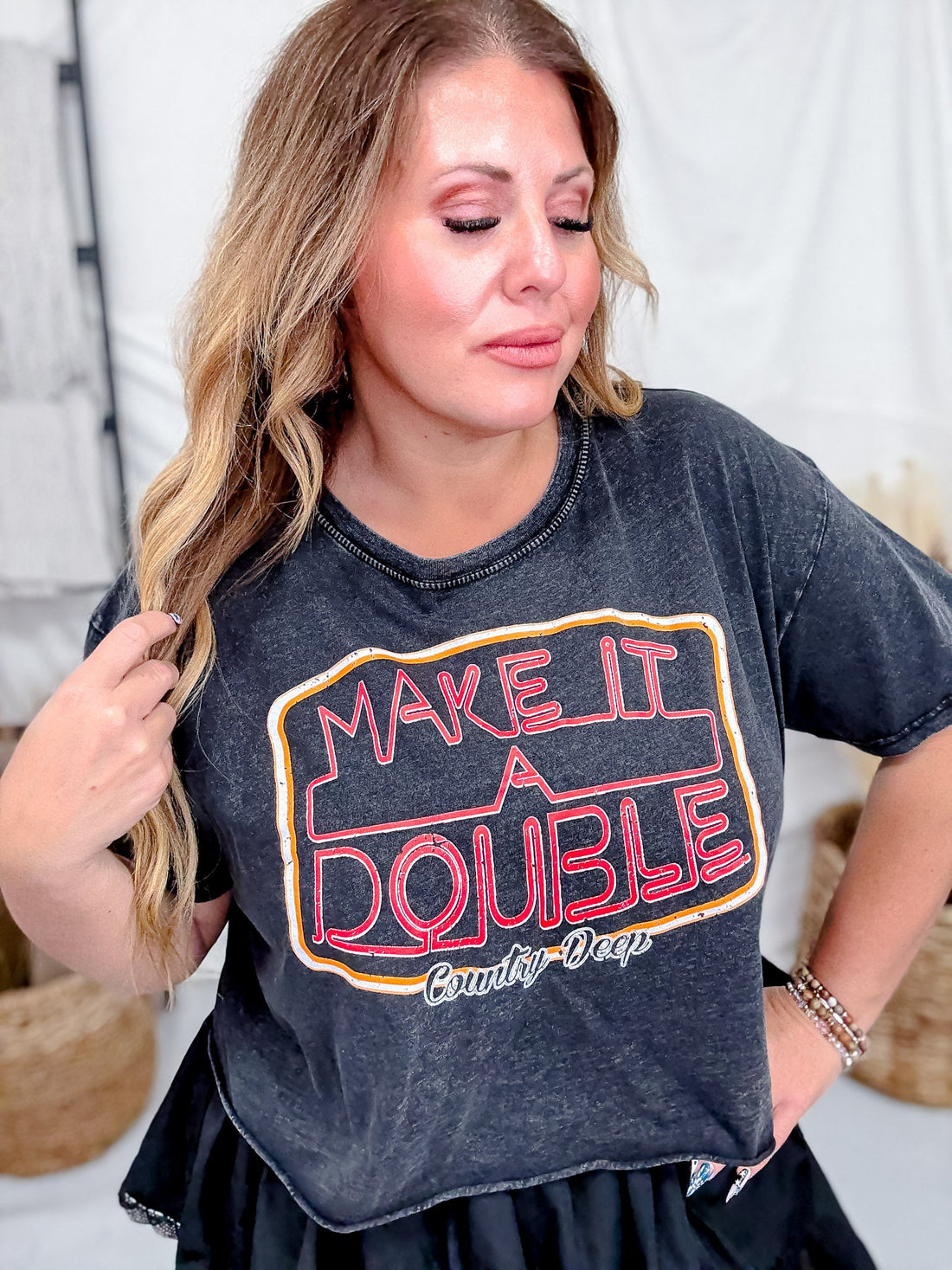 Make It A Double Cropped Short Sleeve T-Shirt - Whiskey Skies - COUNTRY DEEP