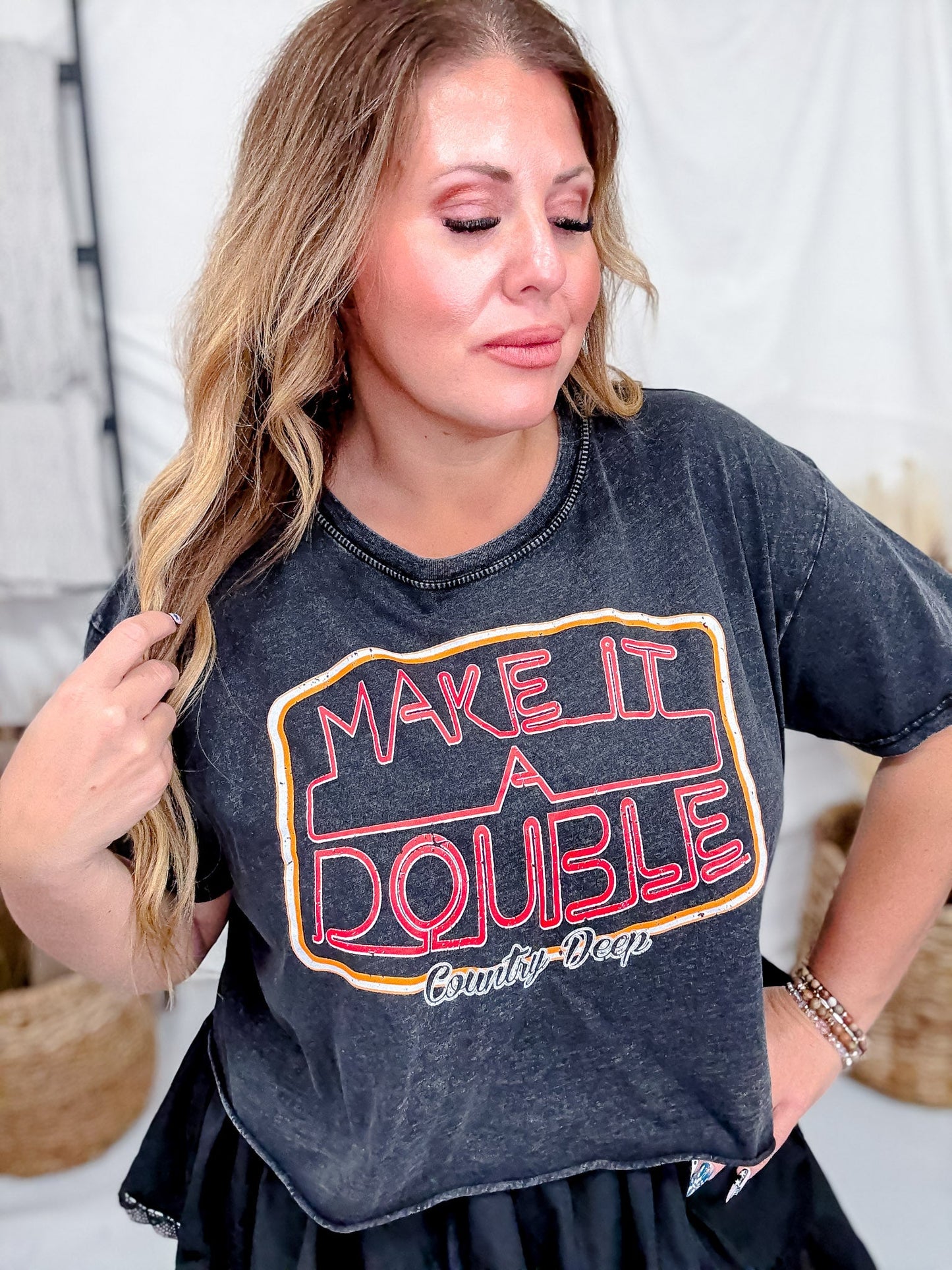 Make It A Double Cropped Short Sleeve T-Shirt - Whiskey Skies - COUNTRY DEEP