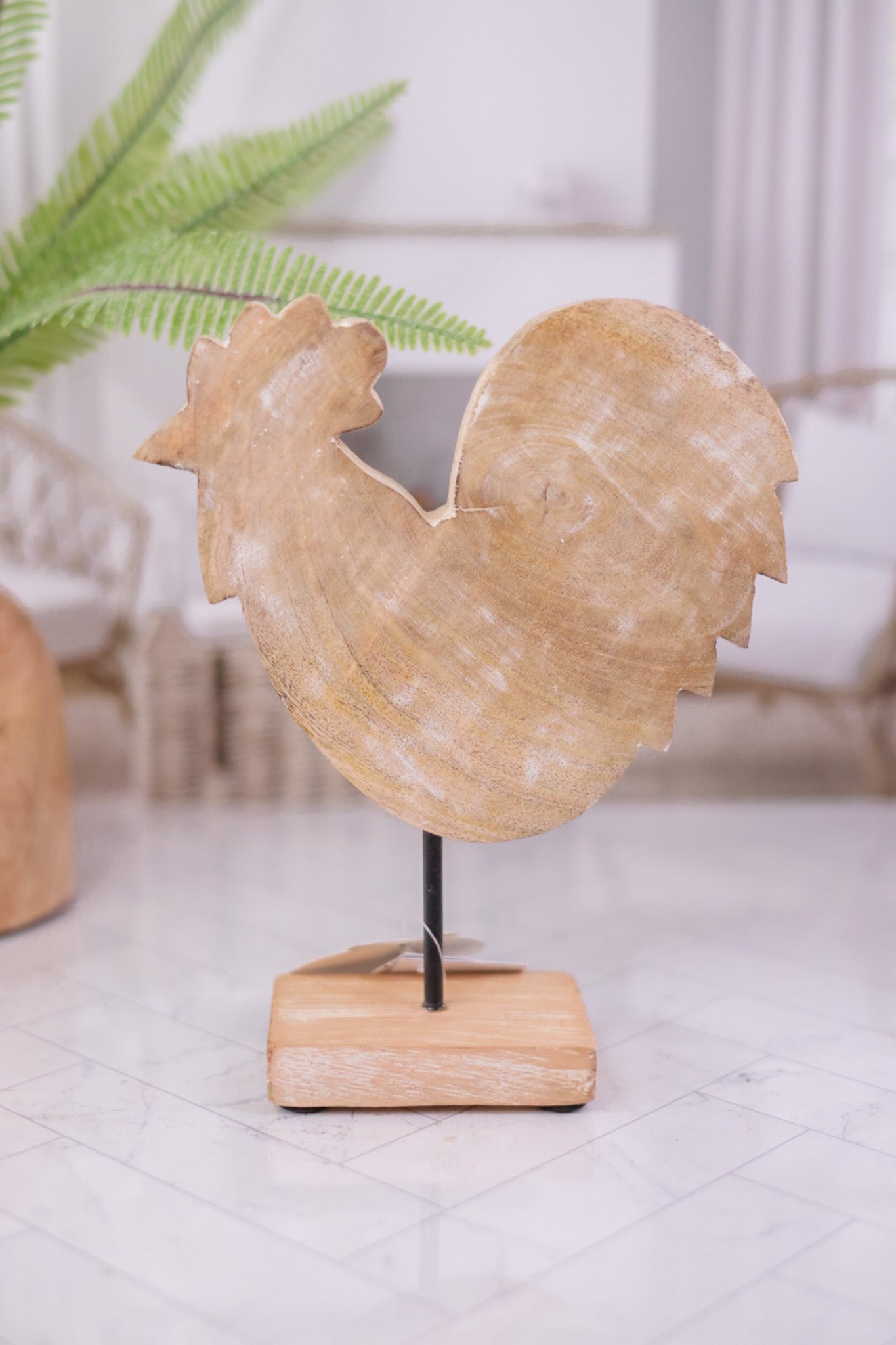 Mango Wood Rooster On Stand - Whiskey Skies - ADAMS & CO