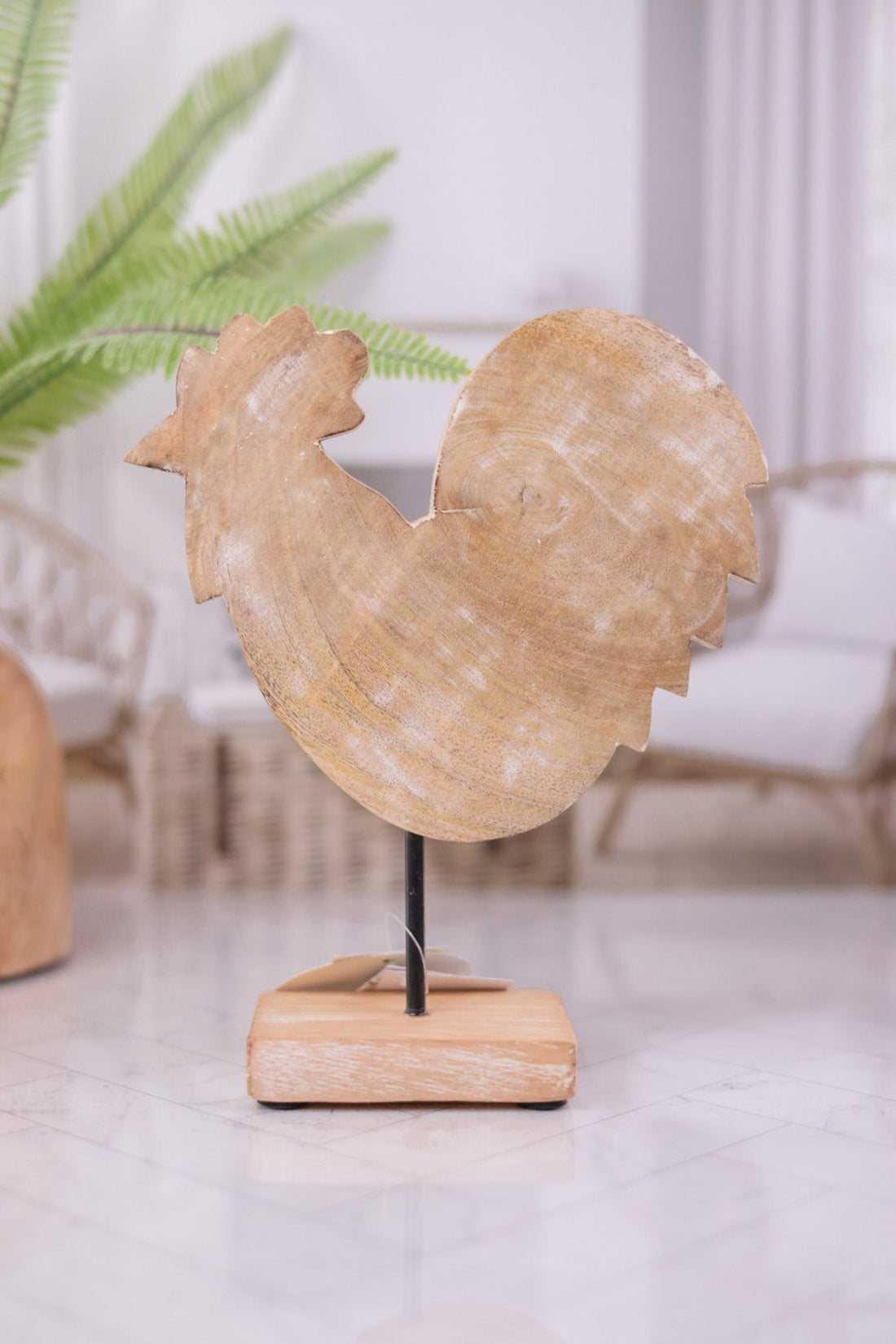 Mango Wood Rooster On Stand - Whiskey Skies - ADAMS & CO