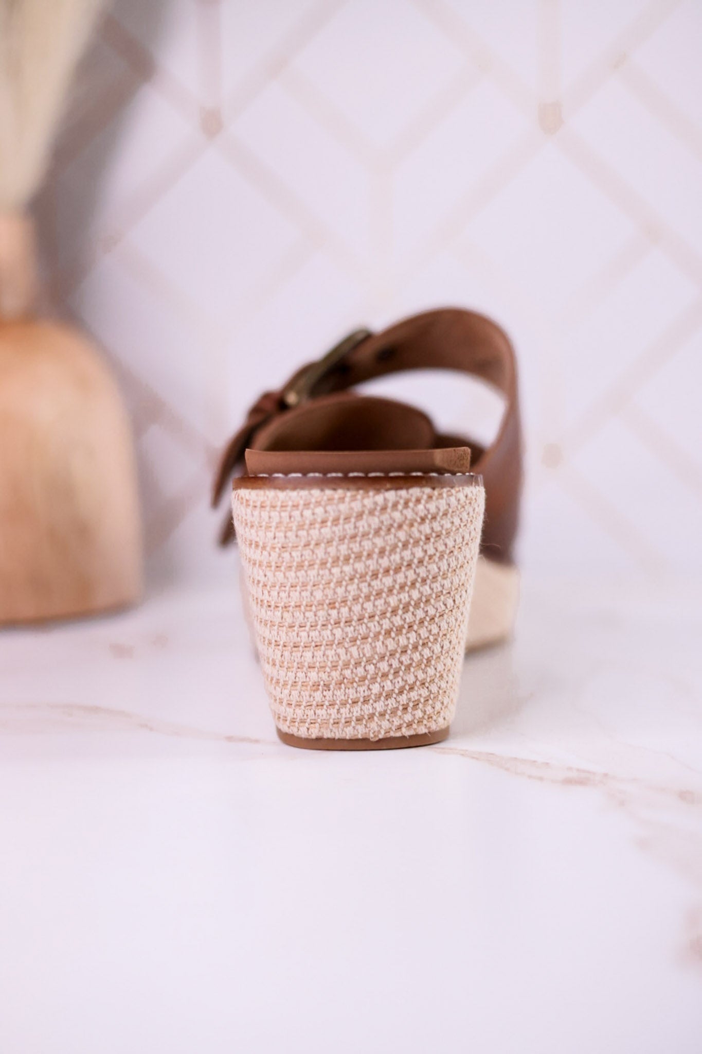 Manifest Cognac Wedge Sandals With Buckle Straps - Whiskey Skies - CORKYS FOOTWEAR