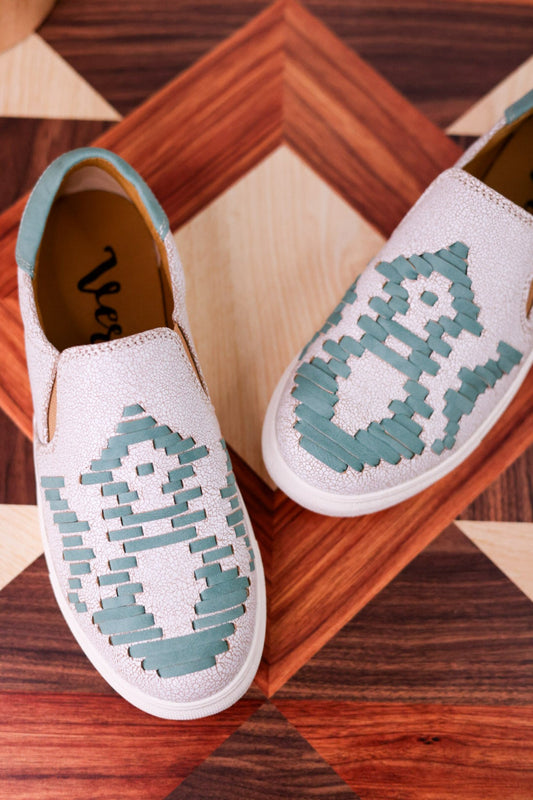 Marian Crackle Effect Slip On Sneakers With Aztec Pattern - Whiskey Skies - VERY G
