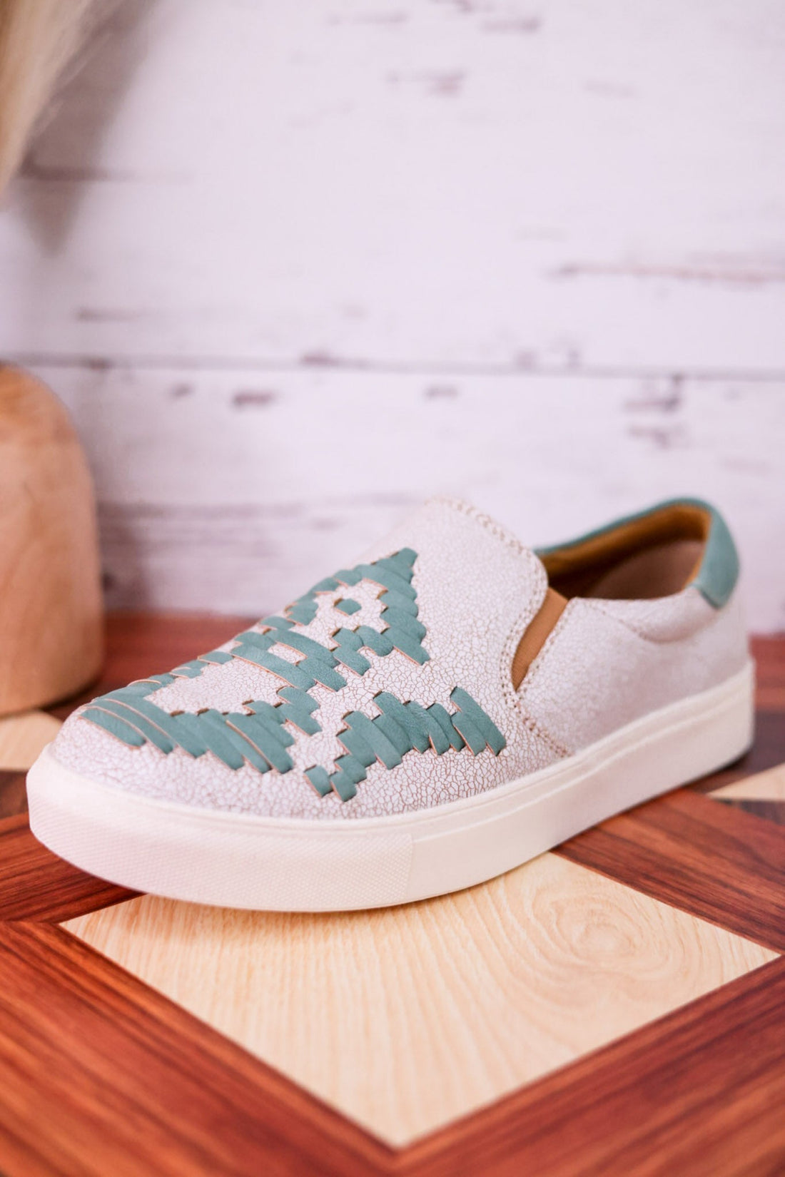 Marian Crackle Effect Slip On Sneakers With Aztec Pattern - Whiskey Skies - VERY G