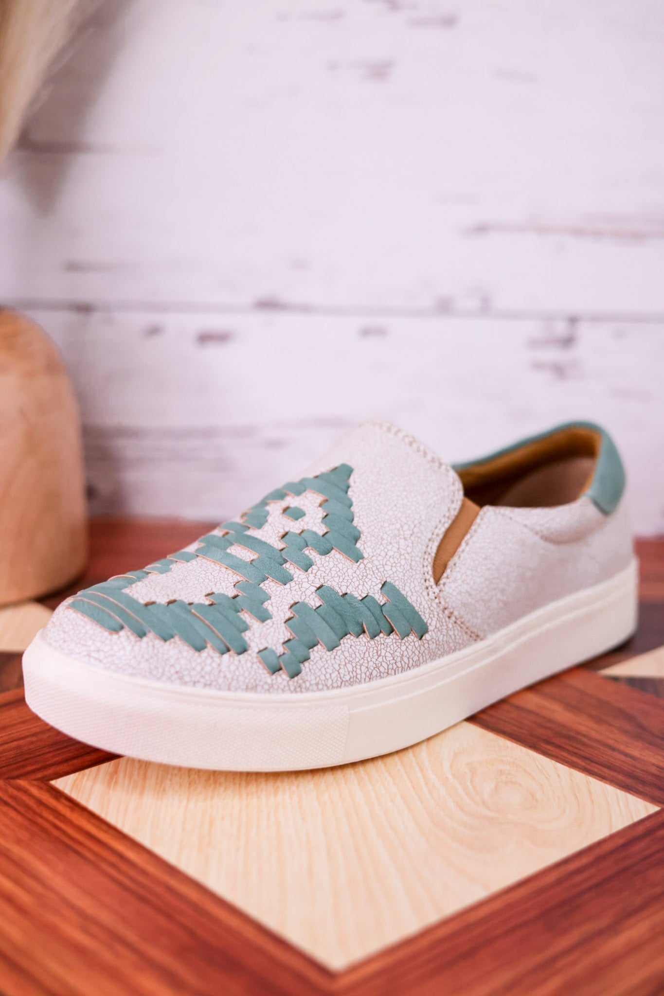 Marian Crackle Effect Slip On Sneakers With Aztec Pattern - Whiskey Skies - VERY G