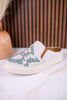 "Marian" Cream Crackle Mule Sneakers With Turquoise Aztec Pattern - Whiskey Skies - VERY G