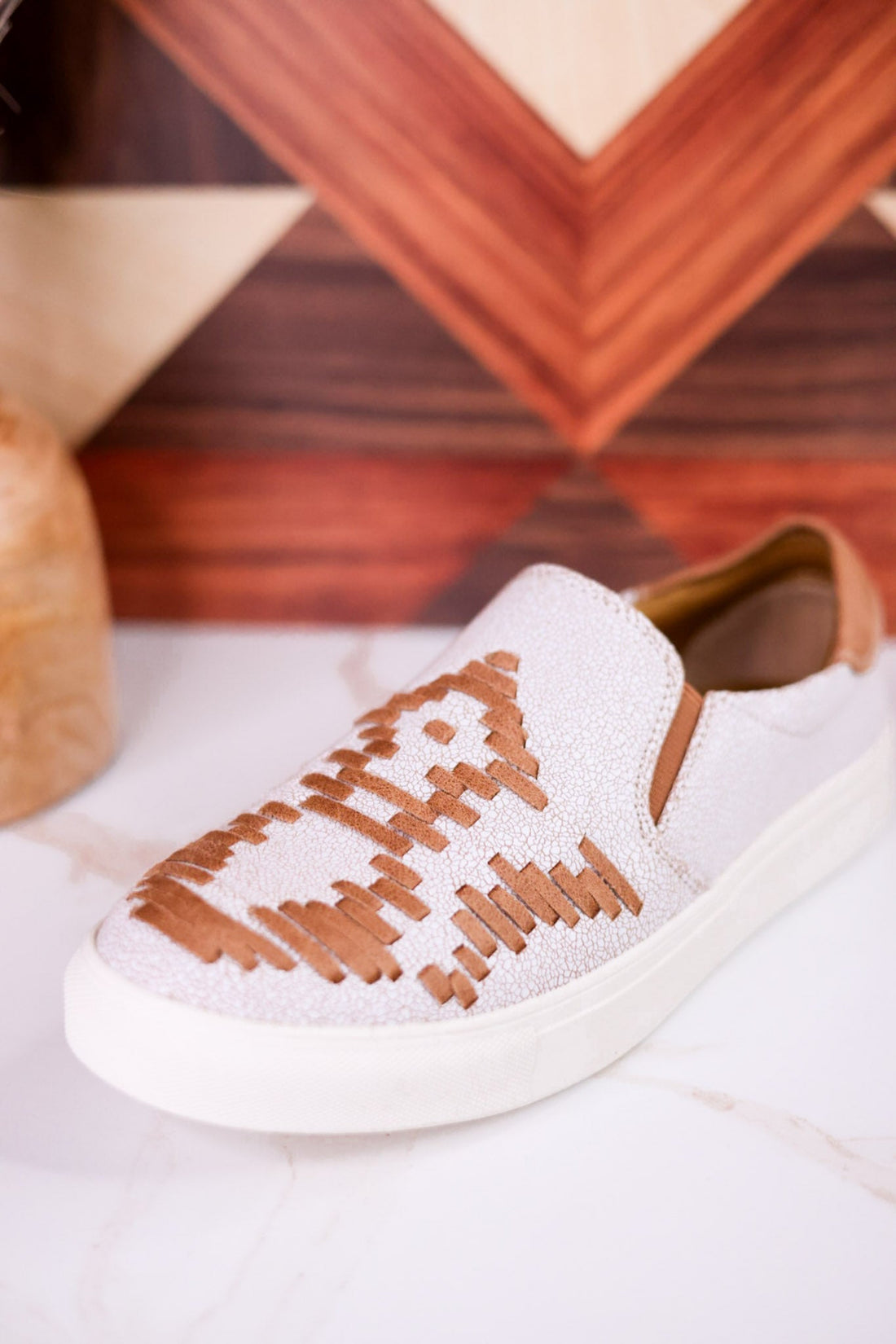 Marian Tan Crackle Slip On Sneakers - Whiskey Skies - VERY G