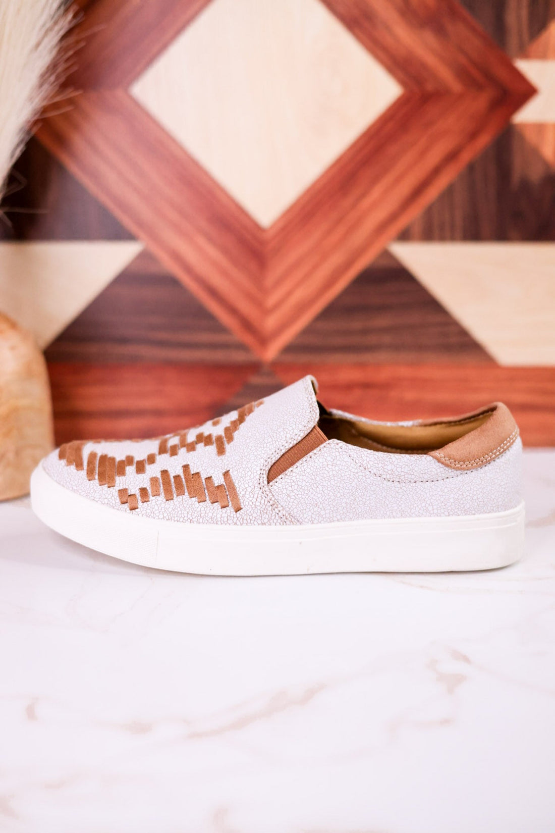 Marian Tan Crackle Slip On Sneakers - Whiskey Skies - VERY G