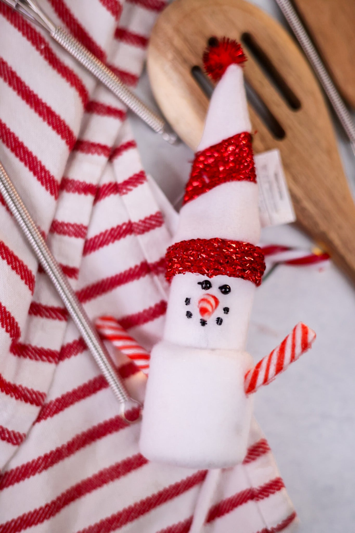 Marshmallow and Candy Cane Snowman Ornaments (2 Colors) - Whiskey Skies - GERSON COMPANIES