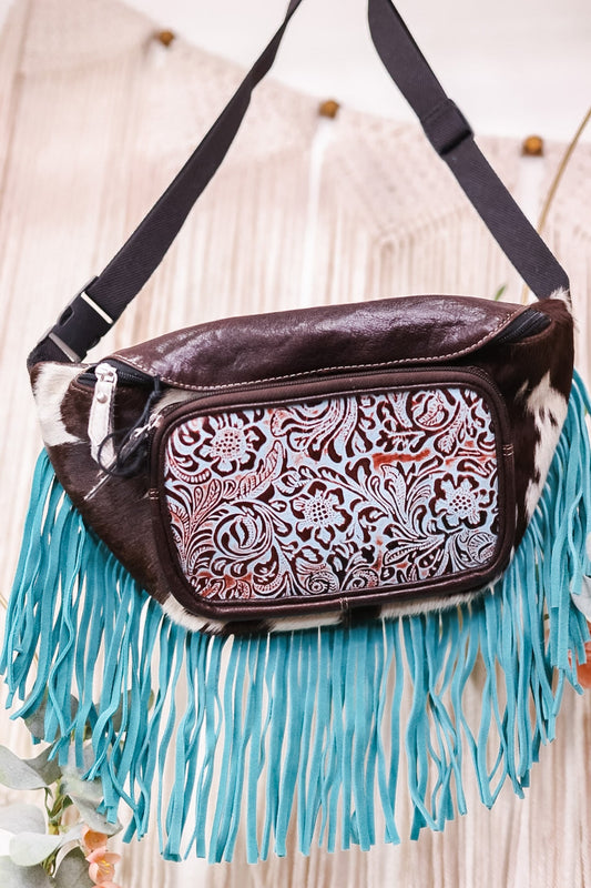 Marta Plains Fringed Fanny Pack Bag - Whiskey Skies - KHEMCHAND HANDICRAFT