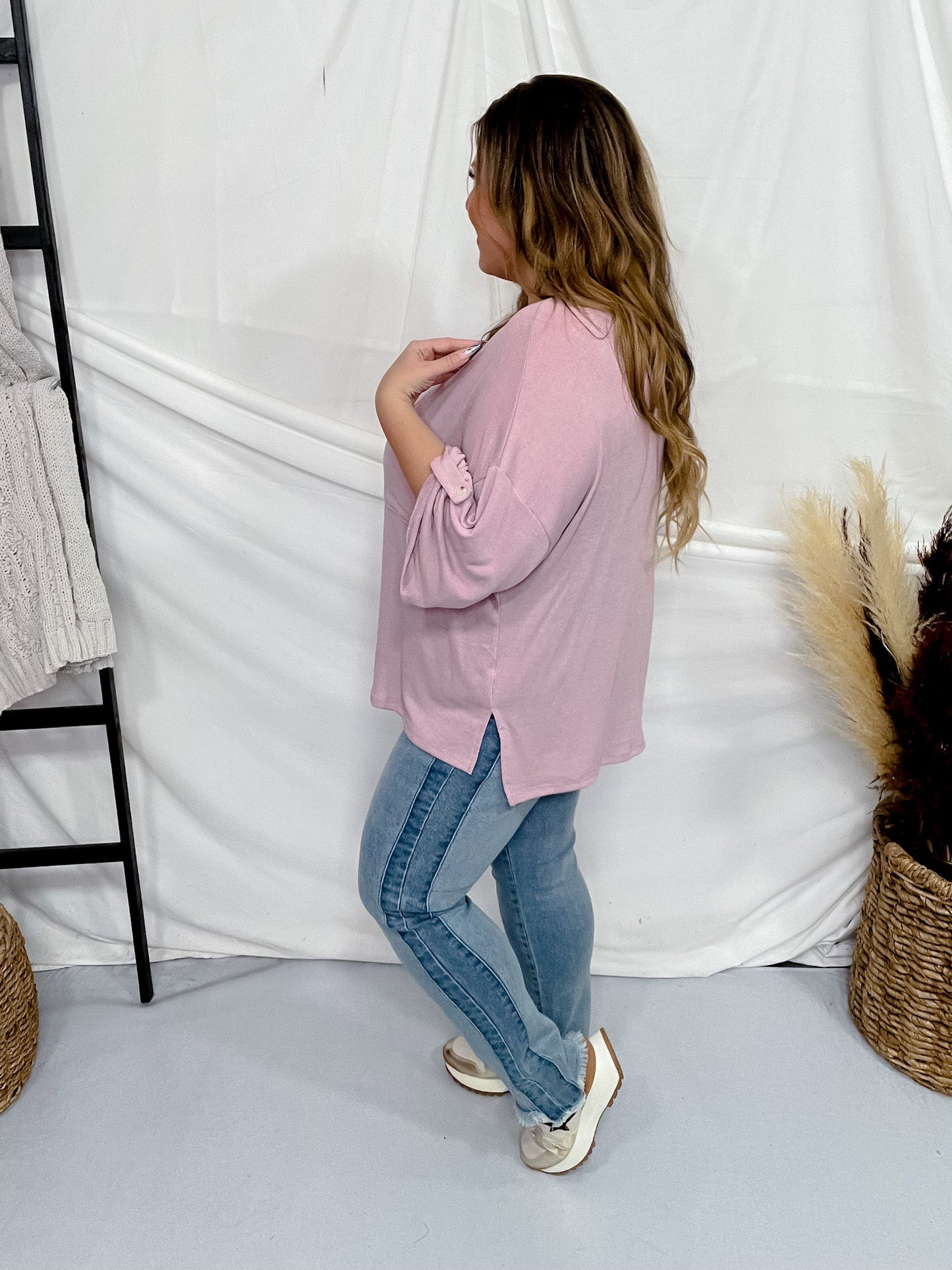 Mauve 3/4 Sleeve Boxy Top - Whiskey Skies - ANDREE BY UNIT