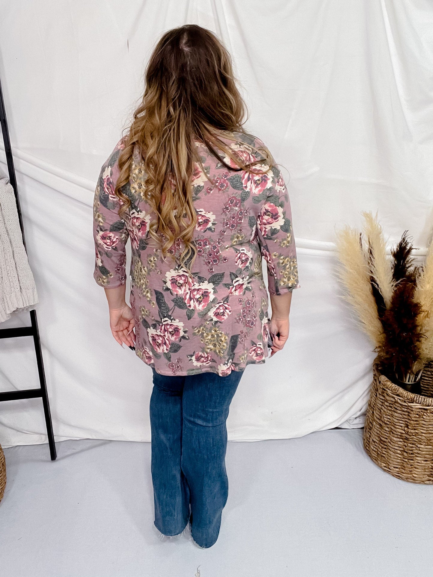 Mauve Floral Print 3/4 Sleeve Top - Whiskey Skies - DEAR SCARLETT