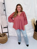 Mauve Lace Trimmed Bell Sleeve Blouse - Whiskey Skies - ODDI