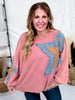 Mauve Pullover Top With Contrasting Star Patch - Whiskey Skies - EASEL