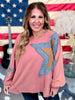 Mauve Pullover Top With Contrasting Star Patch - Whiskey Skies - EASEL