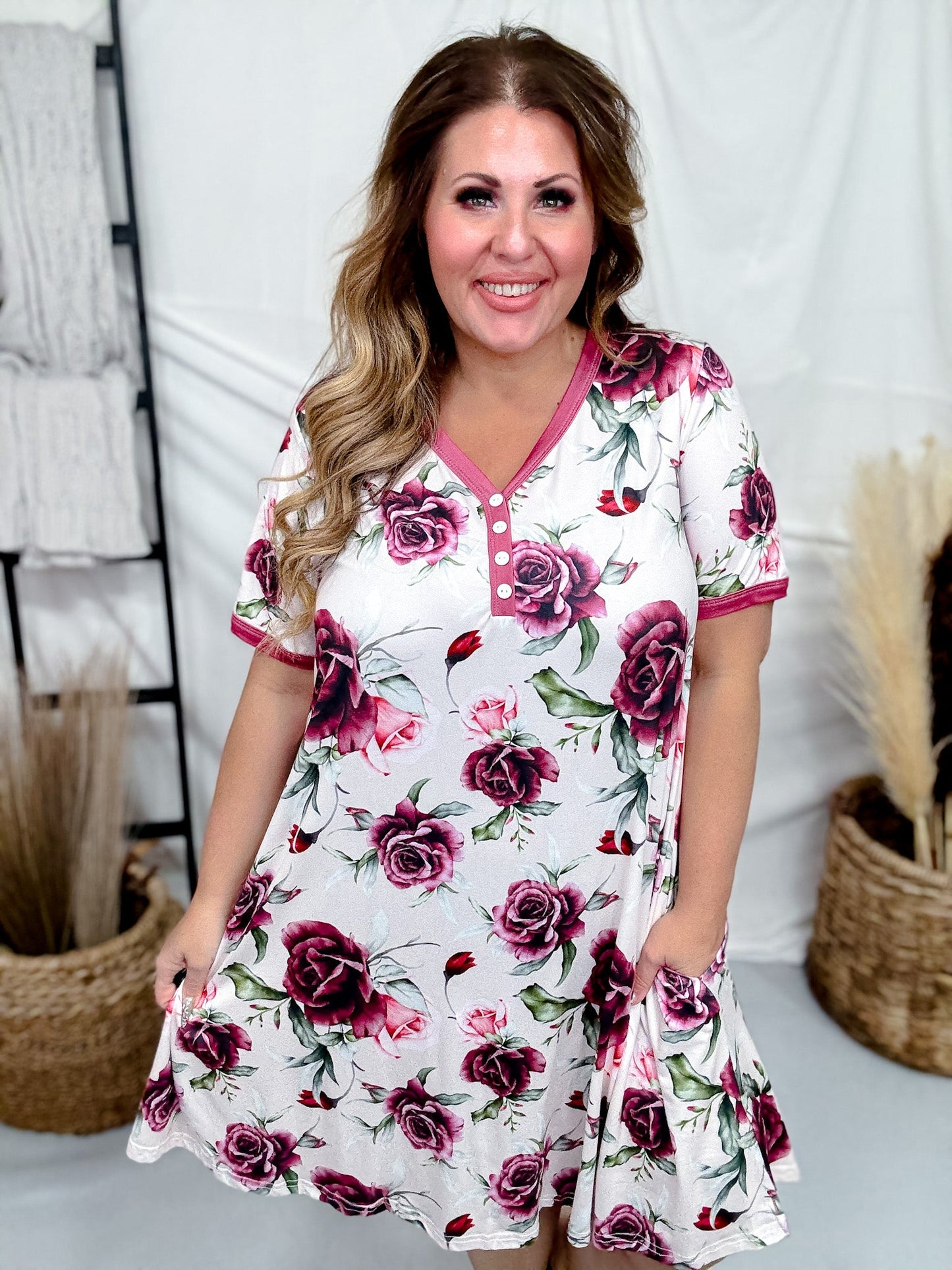 Mauve Rose Print Loungewear Night Dress - Whiskey Skies - SHIRLEY & STONE