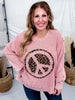 Mauve Thermal Pullover With Leopard Print Peace Patch - Whiskey Skies - EASEL