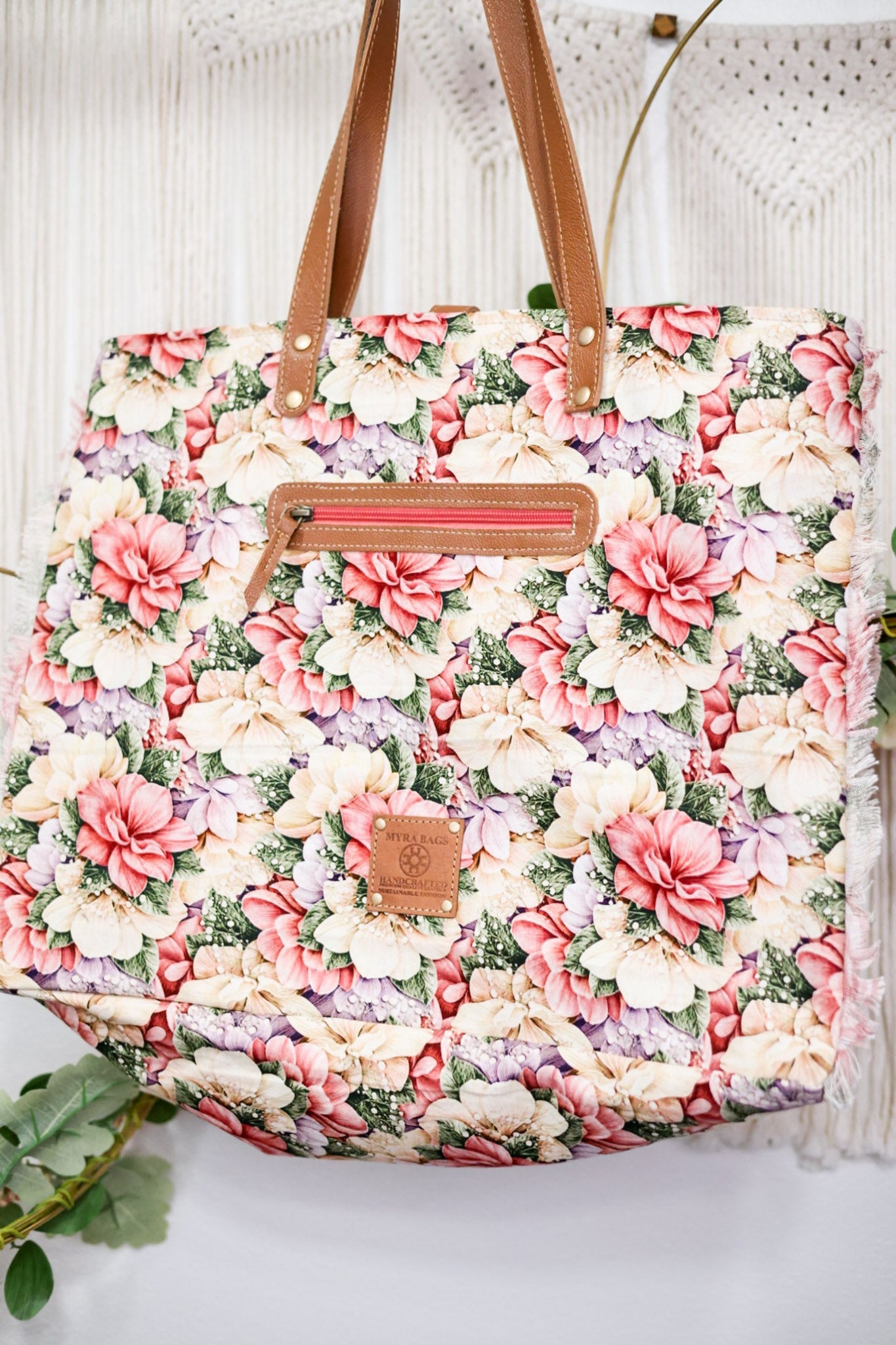 Meadow Crest Floral Canvas Weekender Bag - Whiskey Skies - MYRA BAGS