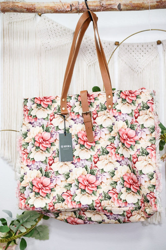 Meadow Crest Floral Canvas Weekender Bag - Whiskey Skies - MYRA BAGS