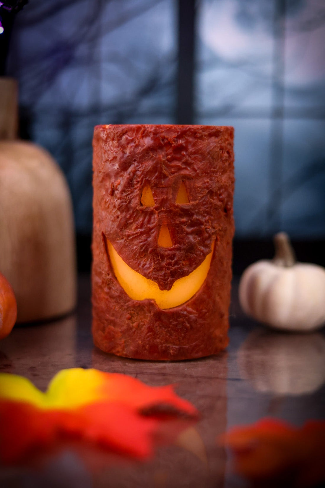 Medium Jack O'Lantern LED Pillar Candle - Whiskey Skies - WT COLLECTION