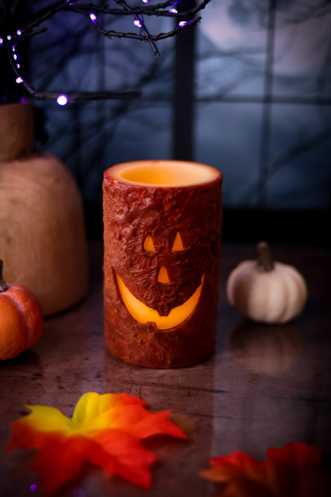 Medium Jack O'Lantern LED Pillar Candle - Whiskey Skies - WT COLLECTION