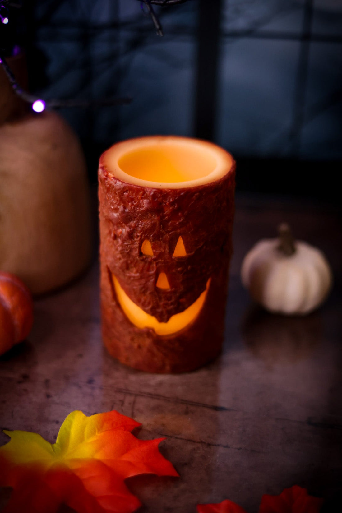 Medium Jack O'Lantern LED Pillar Candle - Whiskey Skies - WT COLLECTION