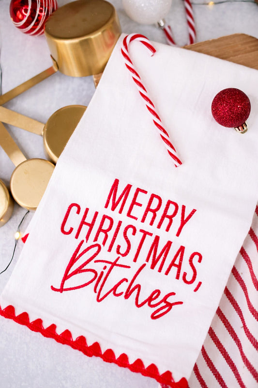 Merry Christmas Bitches Tea Towel - Whiskey Skies - TOTALEE GIFT