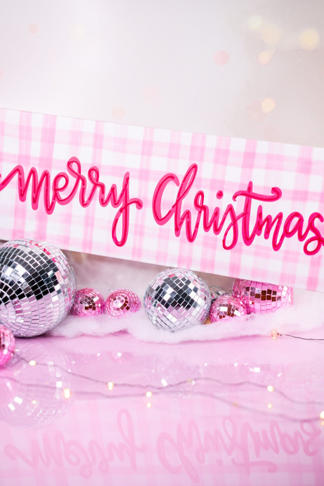 "Merry Christmas" Pink Gingham Sign - Whiskey Skies - RAZ IMPORTS