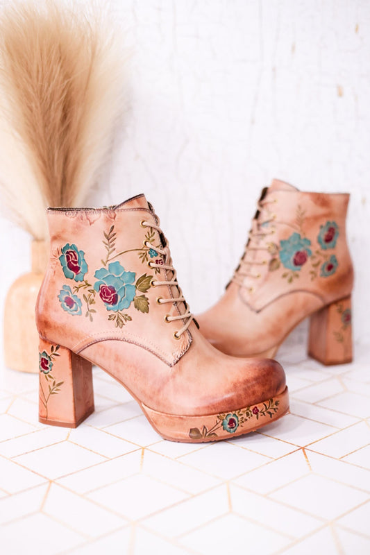 Messapica Beige Platform Boots - Whiskey Skies - SPRING FOOTWEAR