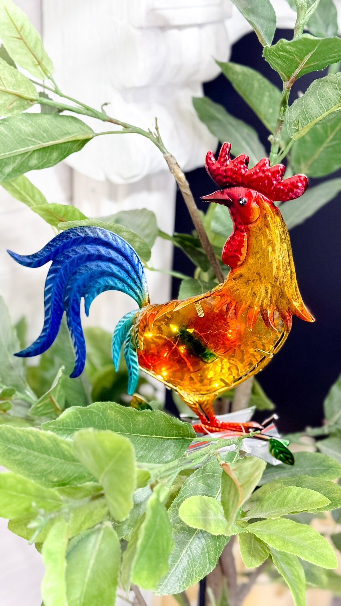 Metal and Glass Rooster Solar Lantern - Whiskey Skies - GERSON COMPANIES