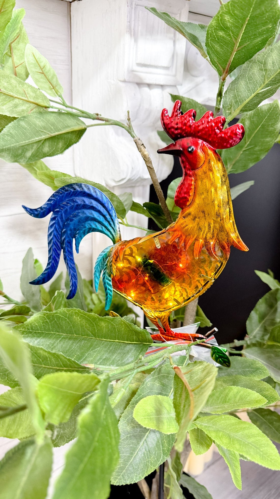 Metal and Glass Rooster Solar Lantern - Whiskey Skies - GERSON COMPANIES
