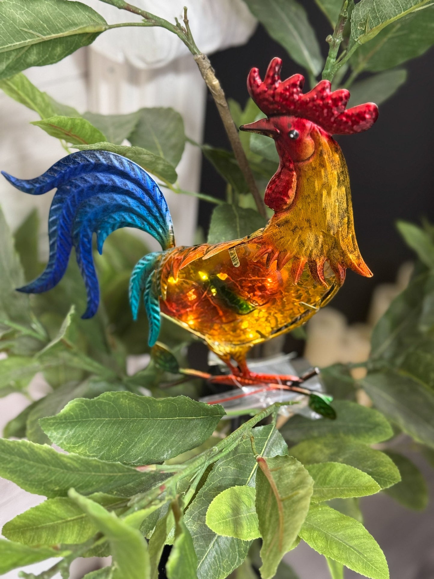 Metal and Glass Rooster Solar Lantern - Whiskey Skies - GERSON COMPANIES