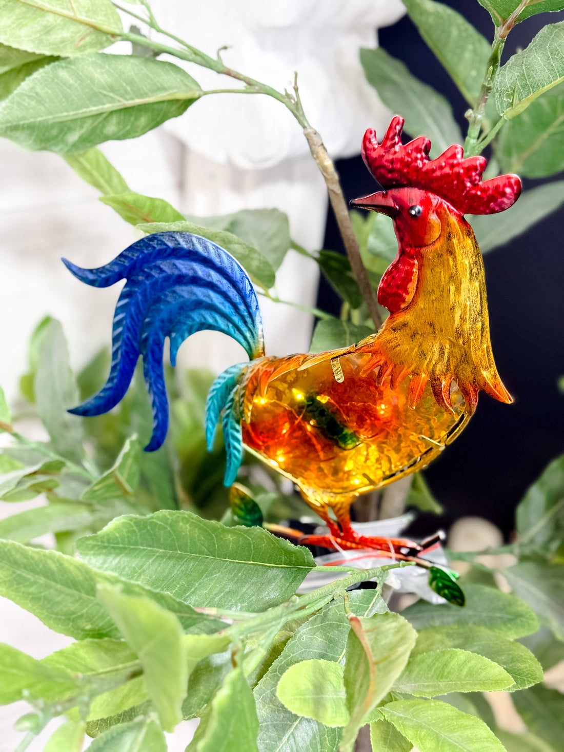 Metal and Glass Rooster Solar Lantern - Whiskey Skies - GERSON COMPANIES