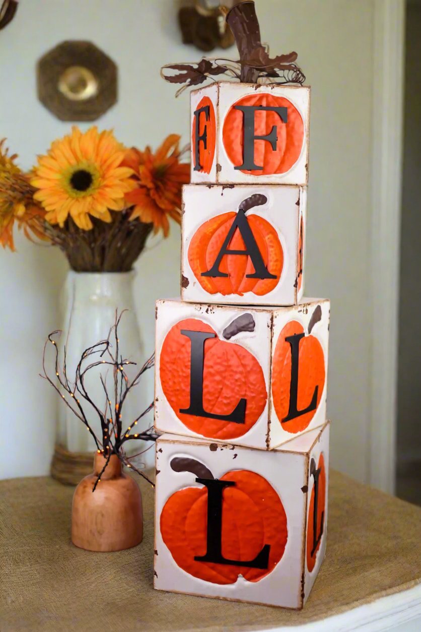 Metal Block Pumpkin Fall Stack - Whiskey Skies - SPECIAL T IMPORTS INC