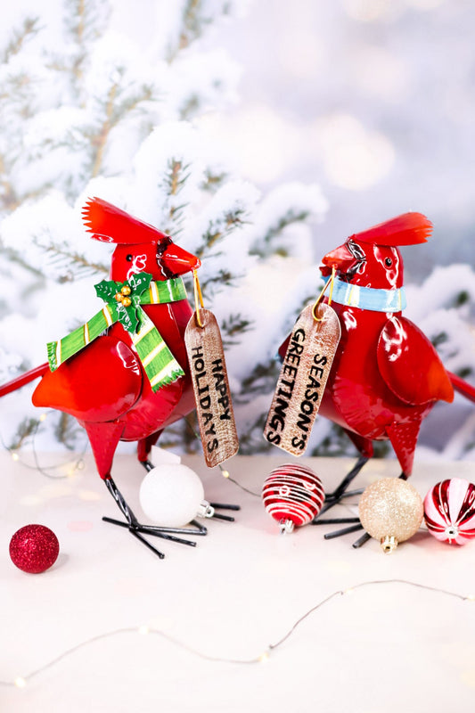 Metal Christmas Cardinal With Greetings (2 Styles) - Whiskey Skies - SPECIAL T IMPORTS INC