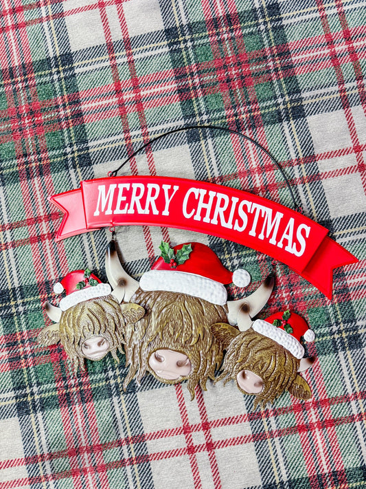 Metal Christmas Hanging Highland Cows Sign - Whiskey Skies - GERSON COMPANIES