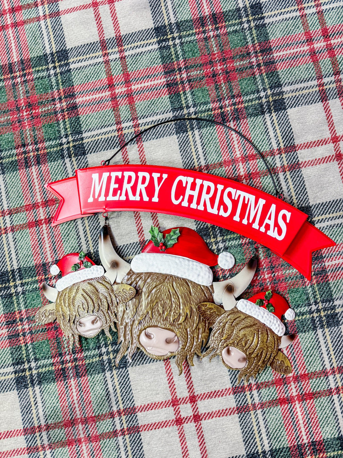Metal Christmas Hanging Highland Cows Sign - Whiskey Skies - GERSON COMPANIES