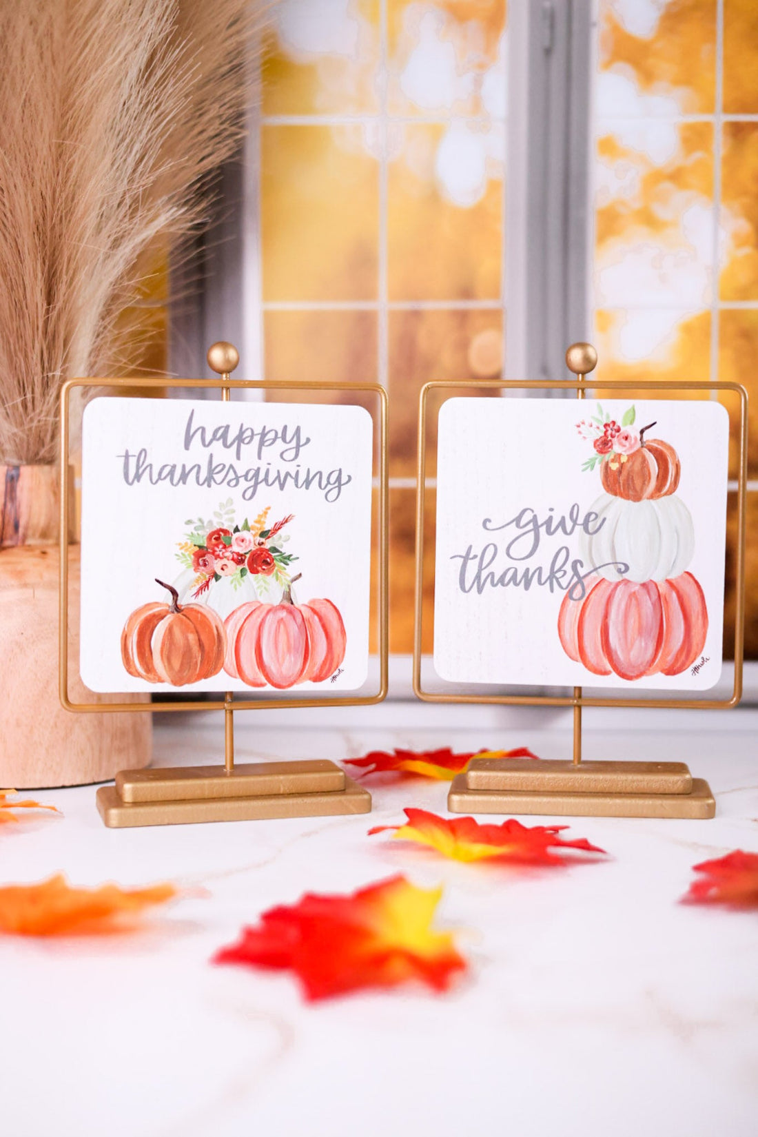 Metal Framed Thanksgiving Pumpkin Signs (2 Styles) - Whiskey Skies - TRANSPAC