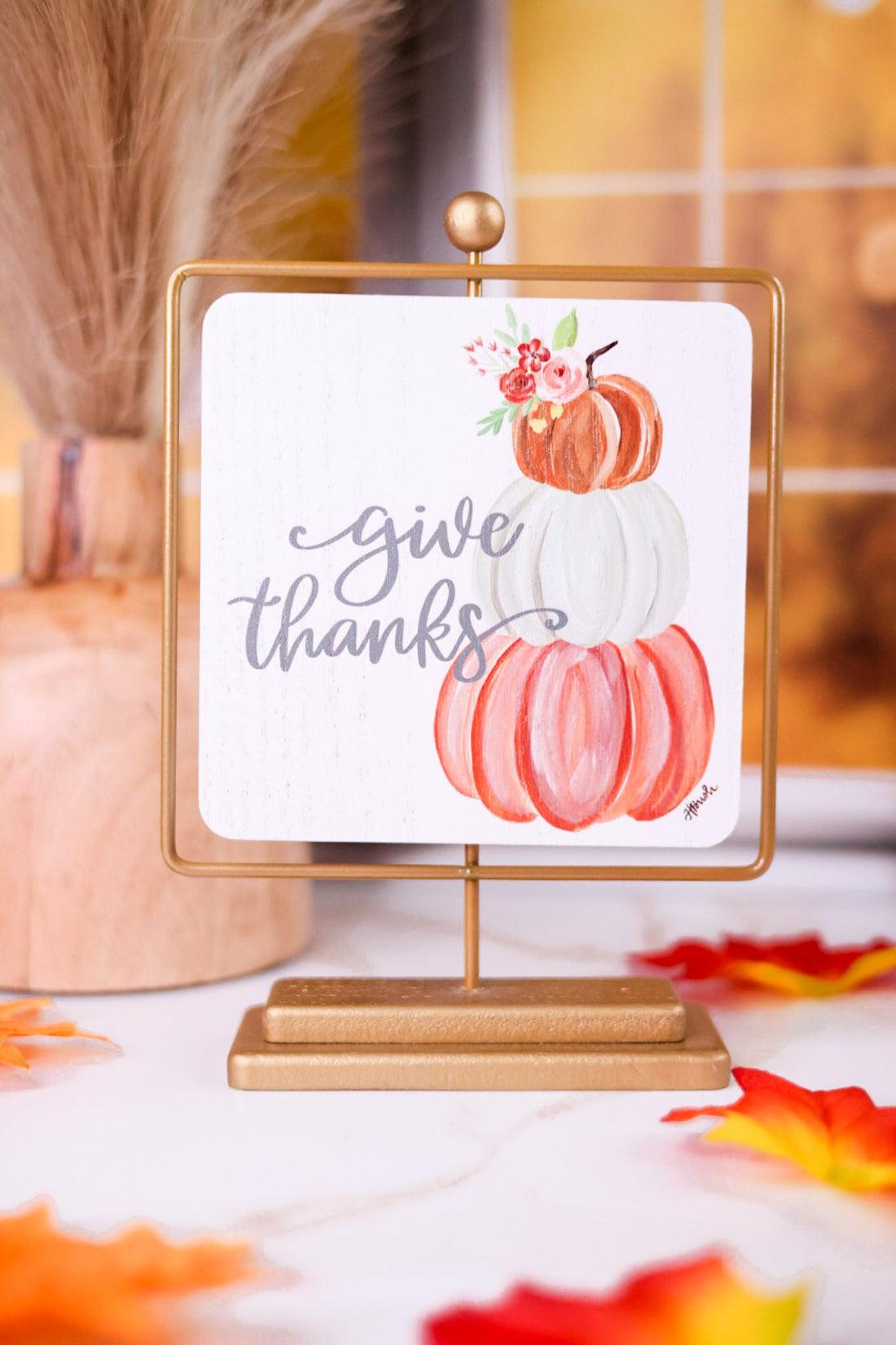 Metal Framed Thanksgiving Pumpkin Signs (2 Styles) - Whiskey Skies - TRANSPAC