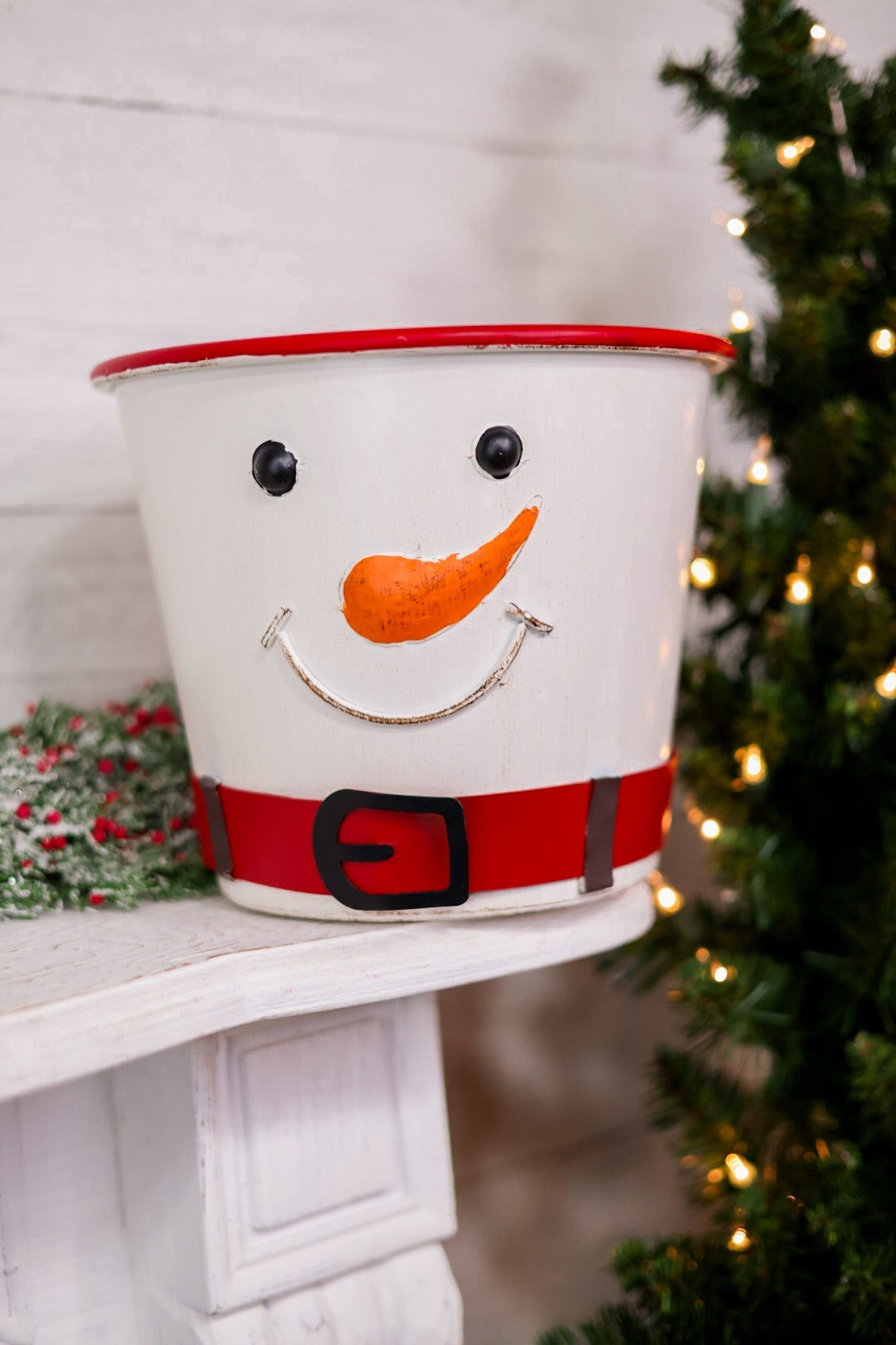 Metal White Snowman With Belt Buckets (2 Sizes) - Whiskey Skies - SPECIAL T IMPORTS INC