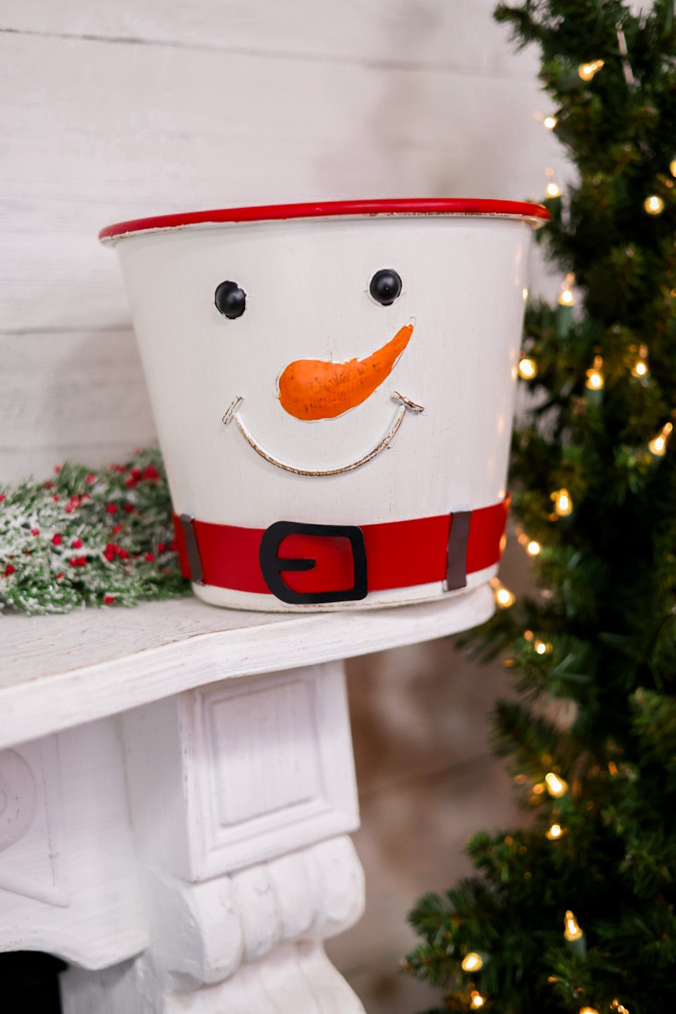 Metal White Snowman With Belt Buckets (2 Sizes) - Whiskey Skies - SPECIAL T IMPORTS INC