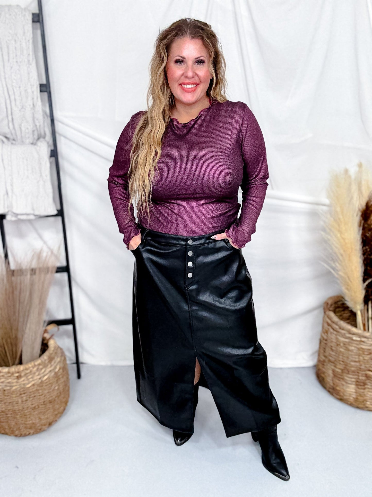 Metallic Hibiscus Pink Long Sleeve Mesh Layering Top - Whiskey Skies - DAVI & DANI