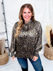 Metallic Leopard Print Blouse With Ruffled Accents - Whiskey Skies - ODDI