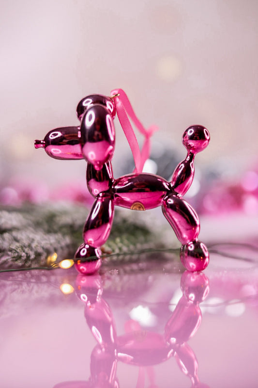 Metallic Pink Balloon Dog Ornament - Whiskey Skies - RAZ IMPORTS