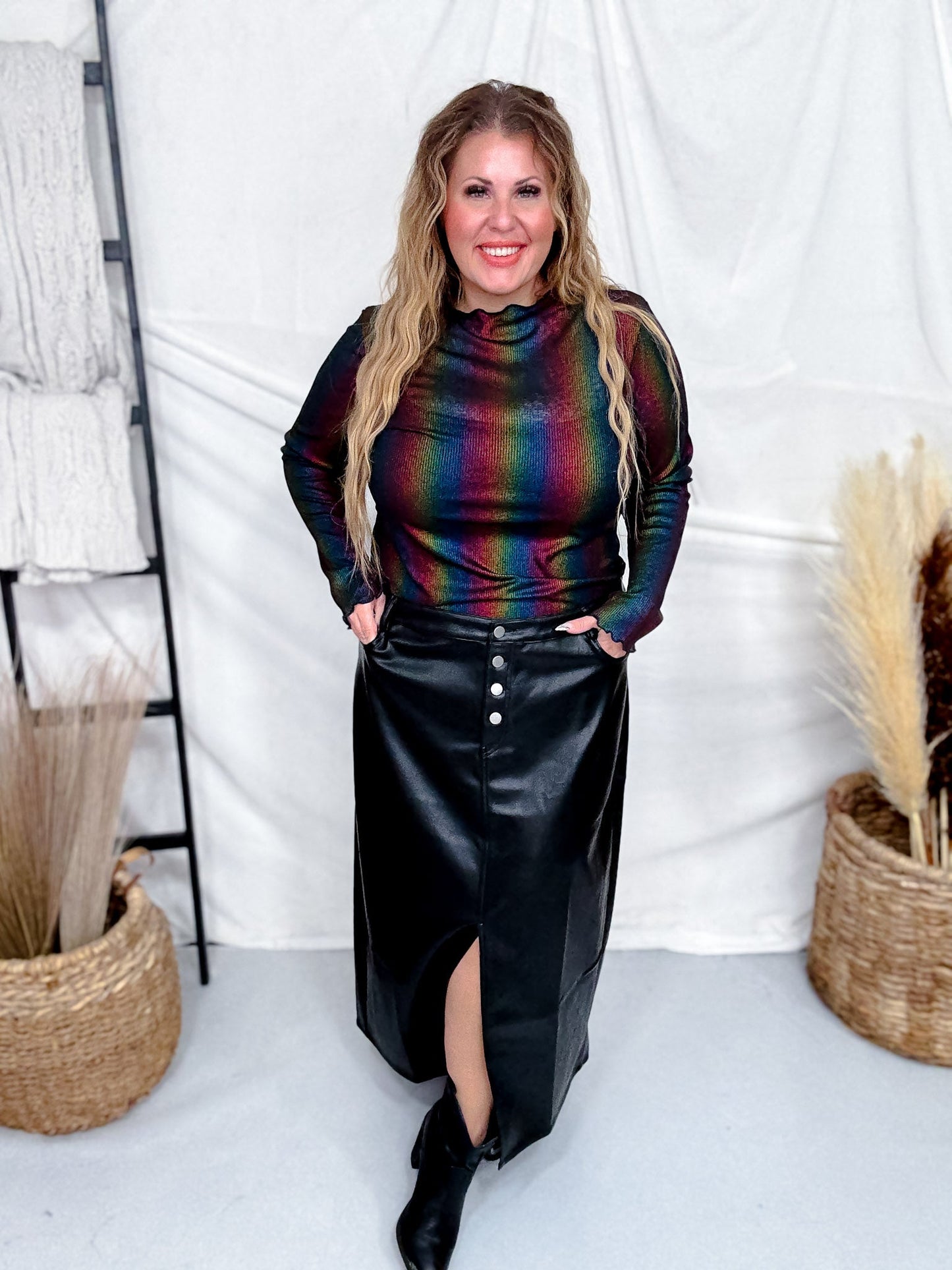 Metallic Rainbow Stripe Long Sleeve Mesh Top - Whiskey Skies - DAVI & DANI