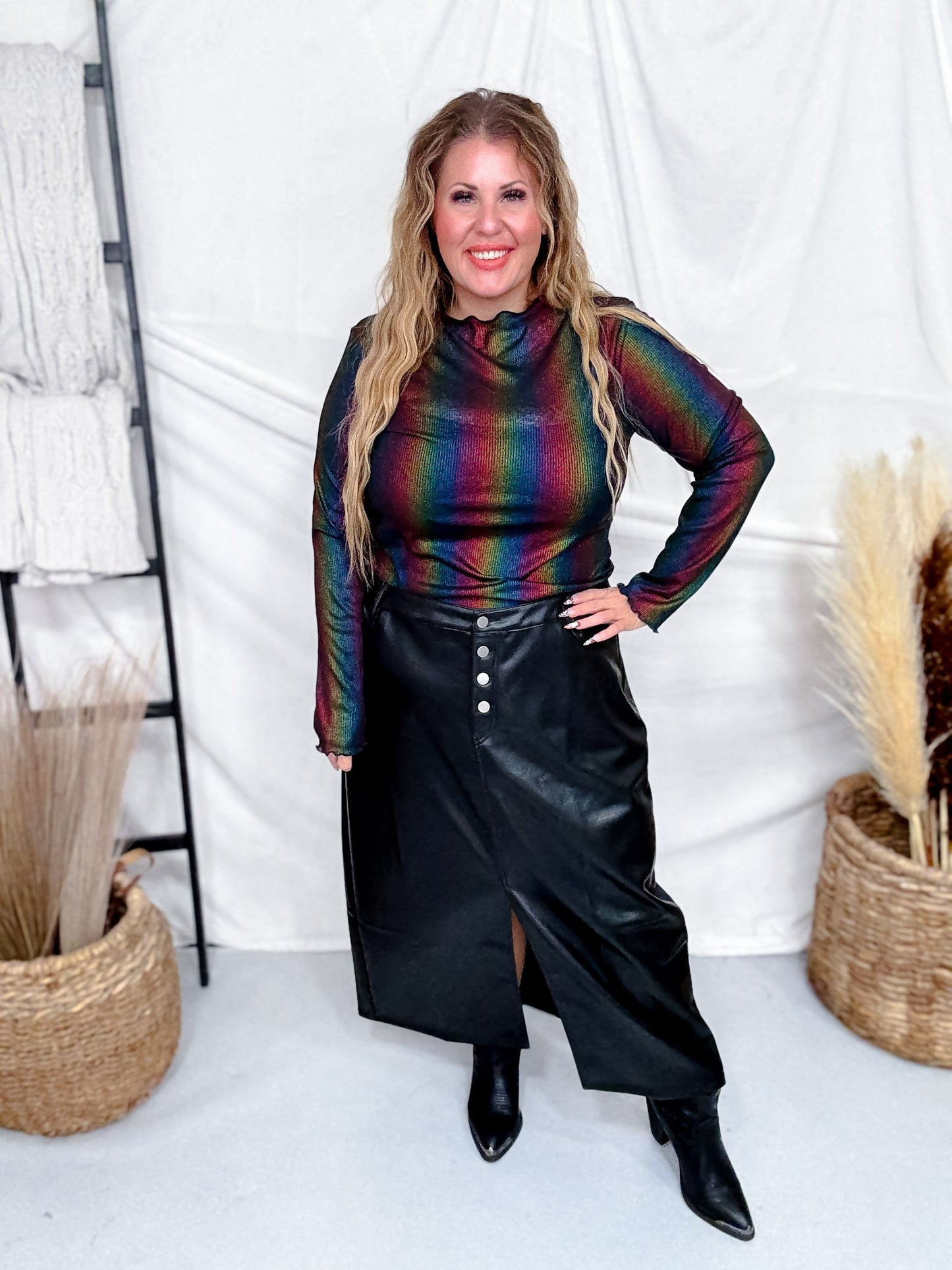 Metallic Rainbow Stripe Long Sleeve Mesh Top - Whiskey Skies - DAVI & DANI