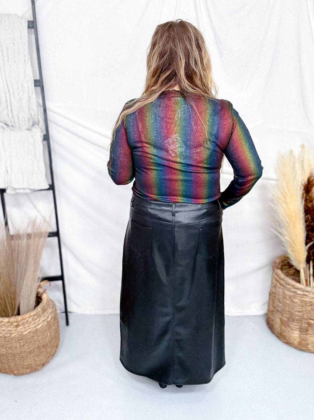 Metallic Rainbow Stripe Long Sleeve Mesh Top - Whiskey Skies - DAVI & DANI