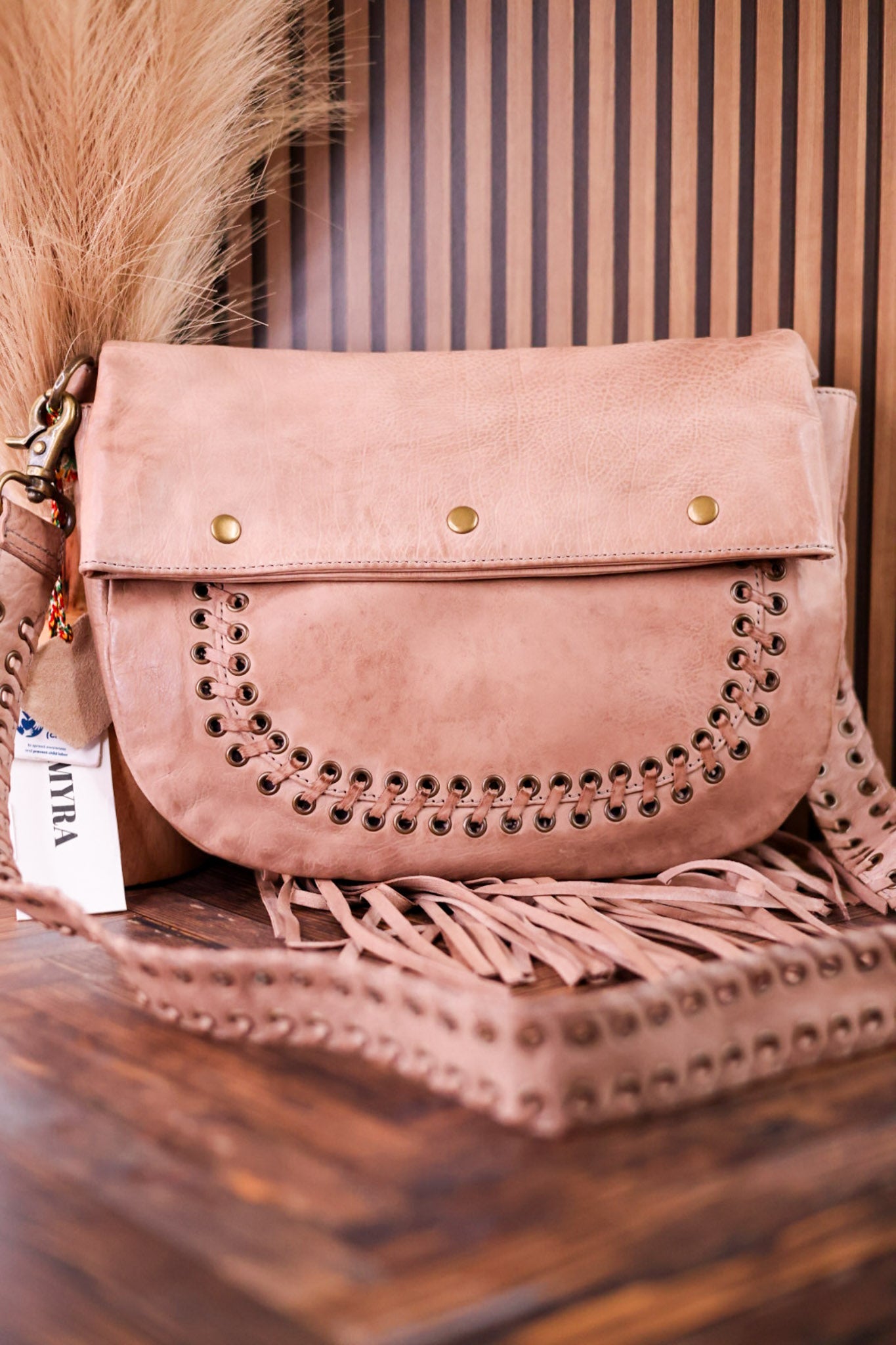 Mianda Fringe Shoulder Bag In Sand - Whiskey Skies - MYRA BAGS