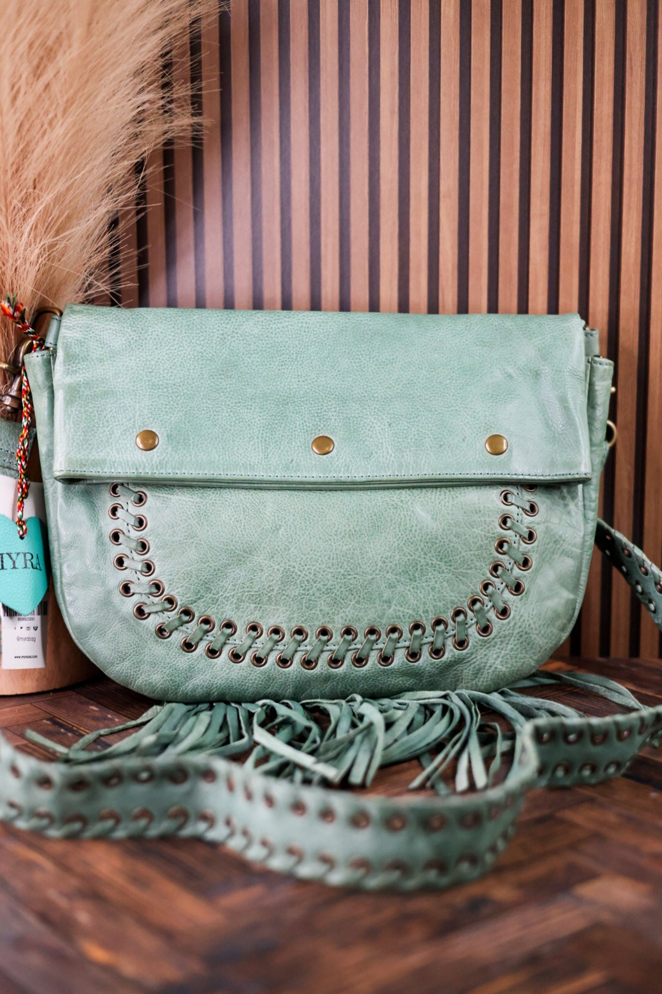 Mianda Green Fringe Shoulder Bag - Whiskey Skies - MYRA BAGS